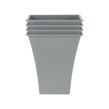 Wham Metallica 4 x 23cm Square Plastic Garden Planters | Grey | Cement Grey