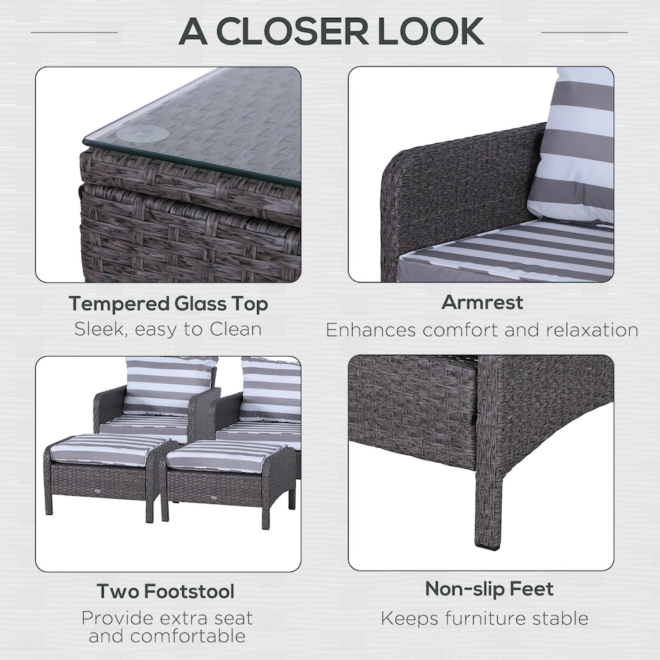 image 1 of Outsunny 5 Pieces Outdoor Patio Furniture Set Wicker Conversation Set Deep Grey