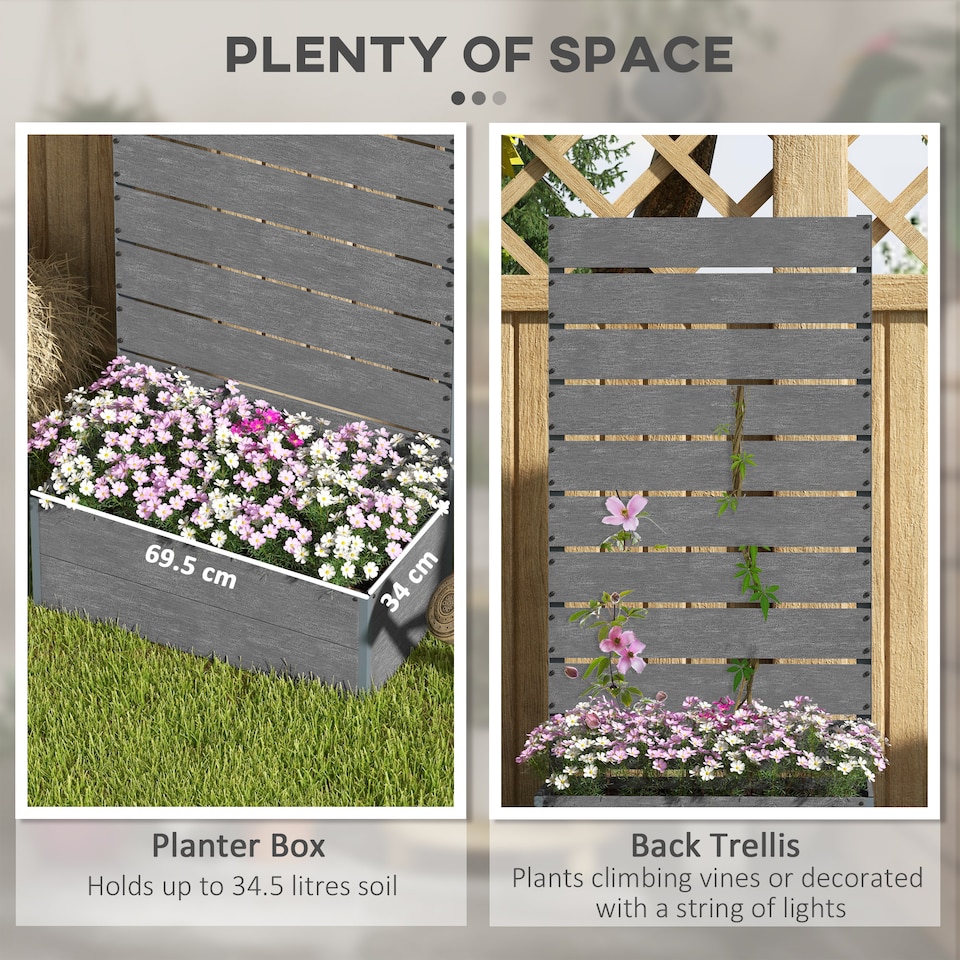 image 1 of Outsunny Raised Garden Bed with Trellis and Drainage Hole, Planter Box Grey