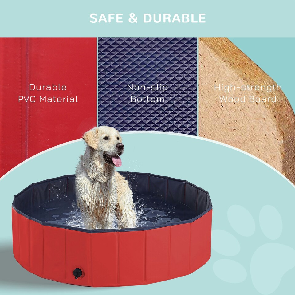 image 1 of PawHut Pet Paddling Pool Cat Dog Indoor/ Outdoor Foldable 120cm Diameter Red