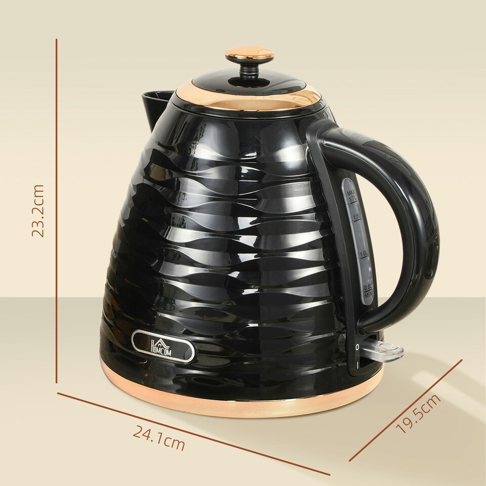 image 1 of HOMCOM Electric Kettle, Fast Boil, 1.7L, 3kW, Swivel, Black Ripple