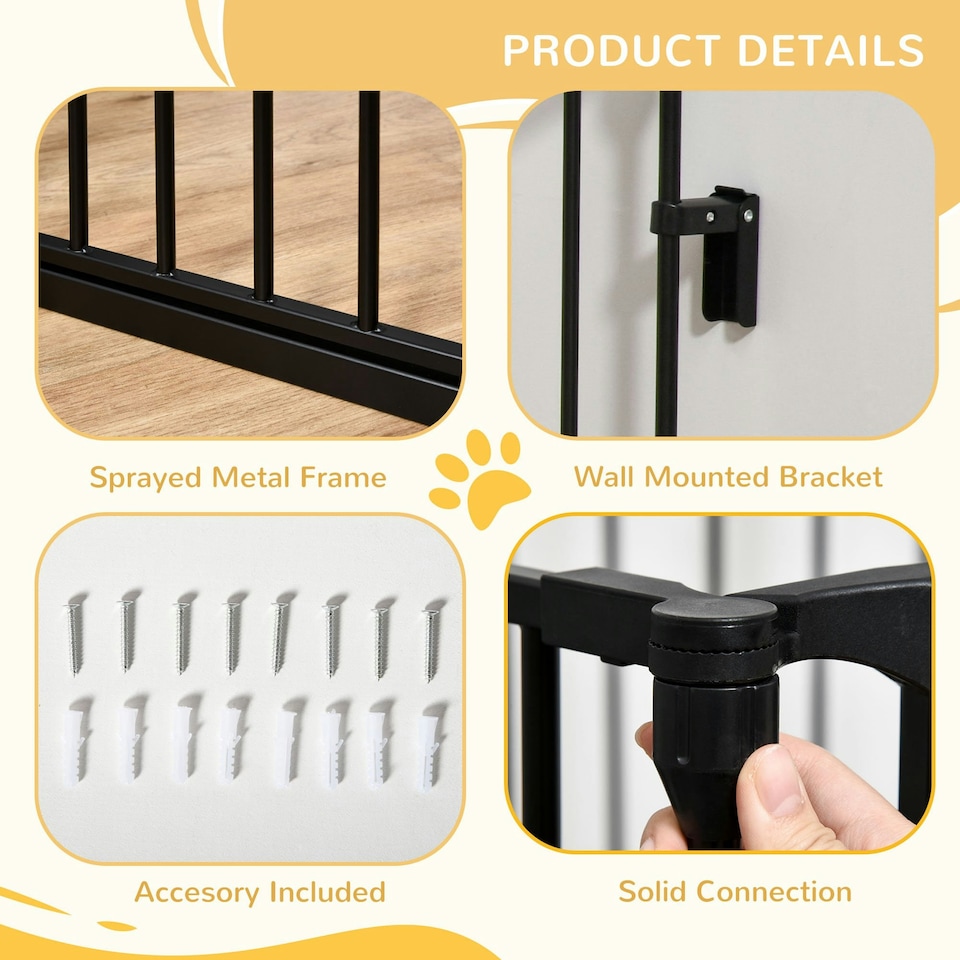 image 1 of PawHut Pet Safety Gate 3 Panels Playpen Metal Fence W/ Walk Through Door Black