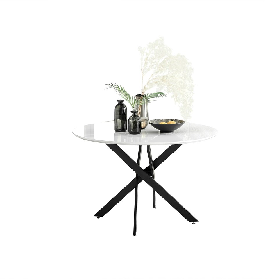 image 1 of Furniturebox Novara 120cm White High Gloss Table (Black)
