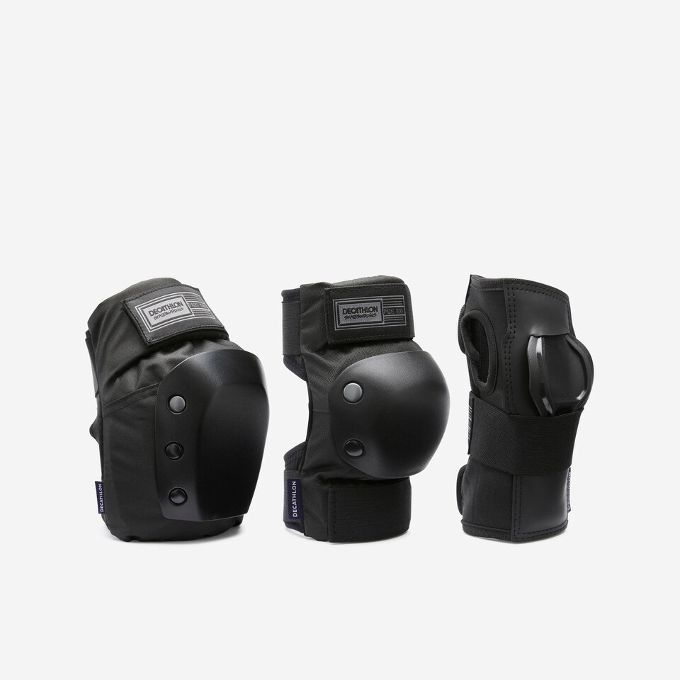 image 1 of Decathlon Adult 3-Piece Skateboarding Protector Set Decathlon Pad500 Black, Size L