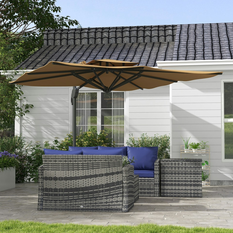 image 1 of Outsunny 3(m)Garden Parasol Patio Umbrella with Mechanism Dual Top Khaki