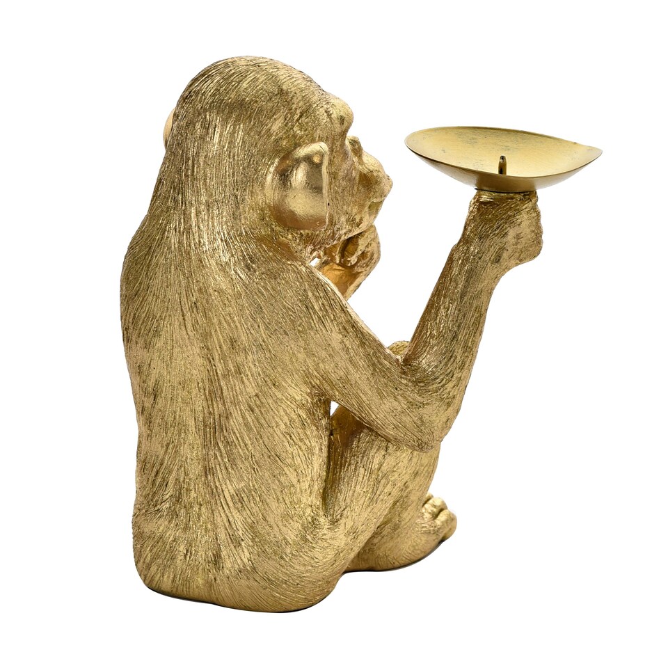 image 1 of Monkey Pillar Candle Holder Gold