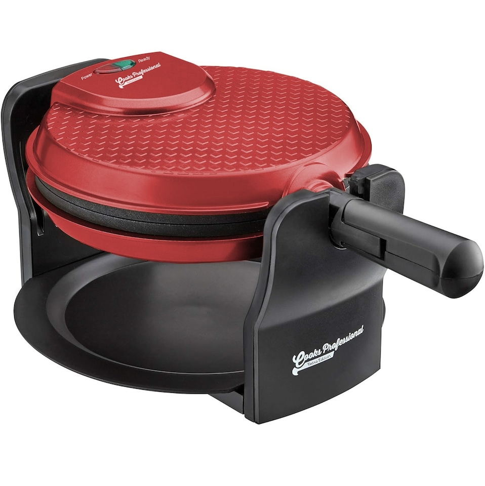 image 1 of Cooks Professional Rotary Belgian Waffle Maker Machine with Non-Stick Plates & Drip Tray | Red