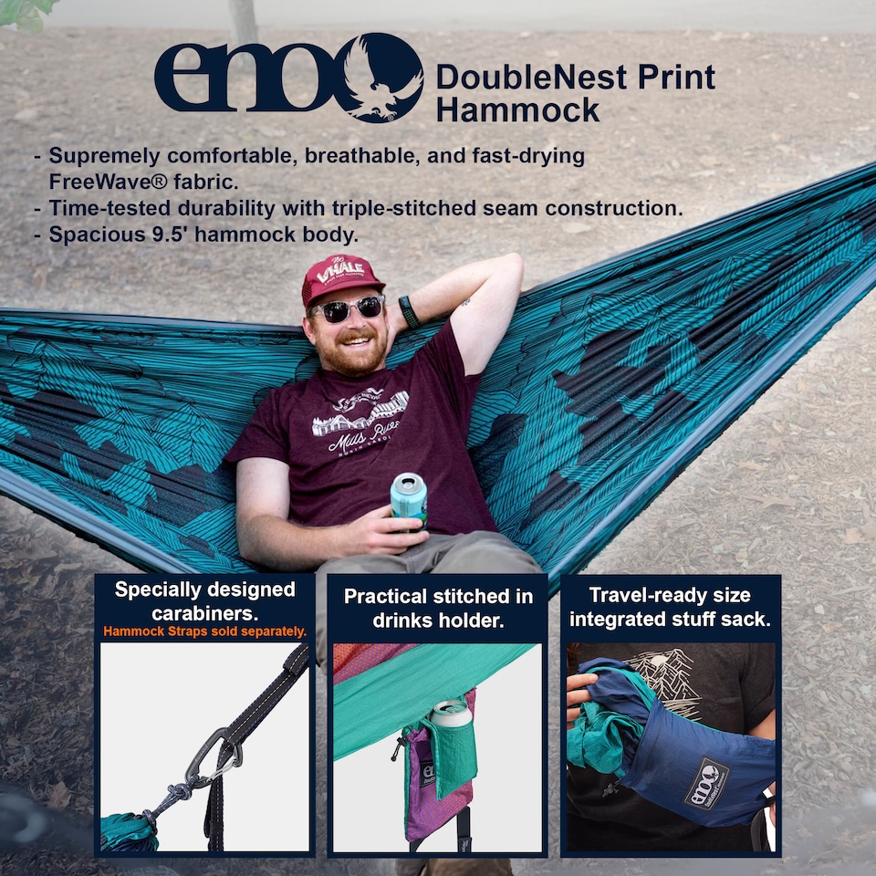 image 1 of DoubleNest Printed Hammock - Lightweight Durable Portable Camping Hammock | Grey | Grey
