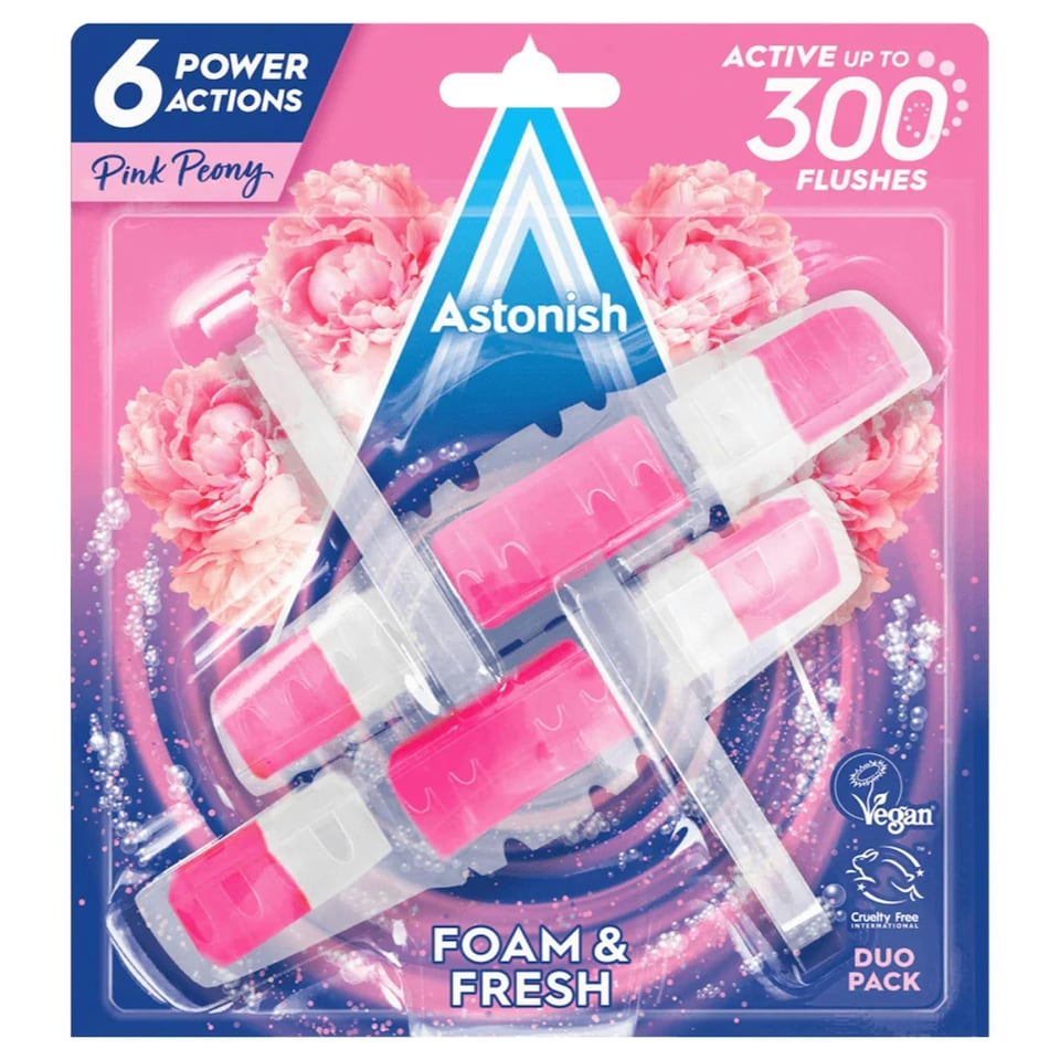 image 1 of Astonish Pink Peony Foam & Fresh Toilet Rim Block Cleaning Action Odour Control