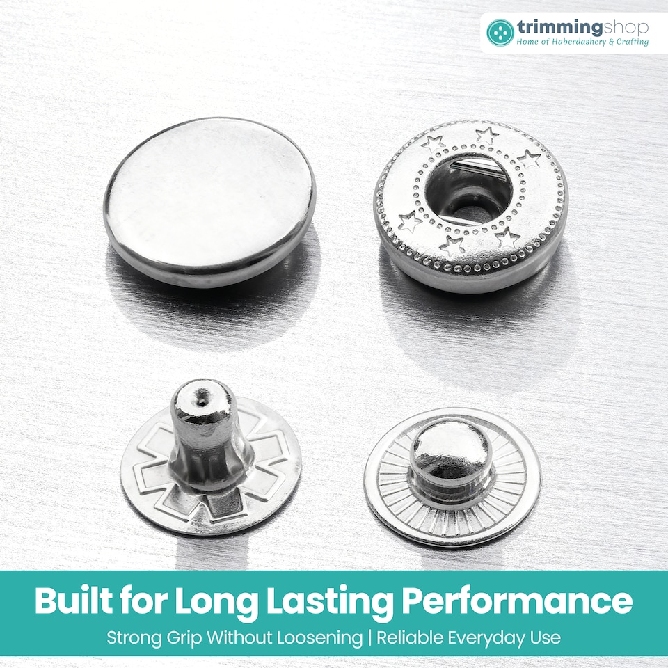 image 1 of 17mm S Spring Press Studs 4-Part, Durable & Lightweight - 10pcs
