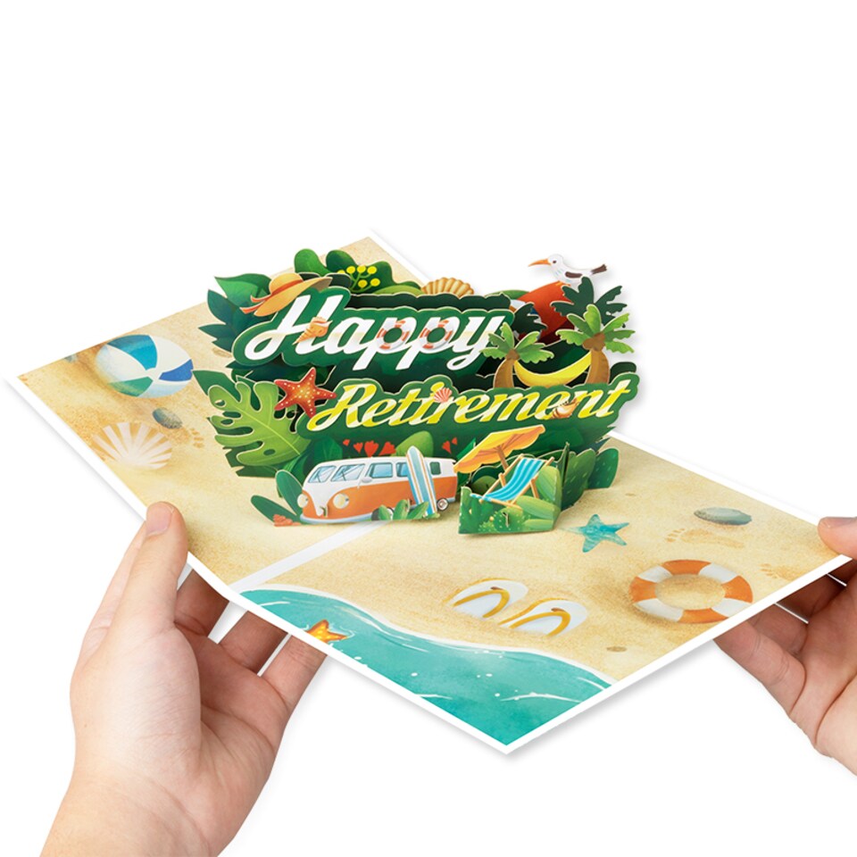 image 1 of Chill & Cheers Beach Themed 3D Pop Up Retirement Card
