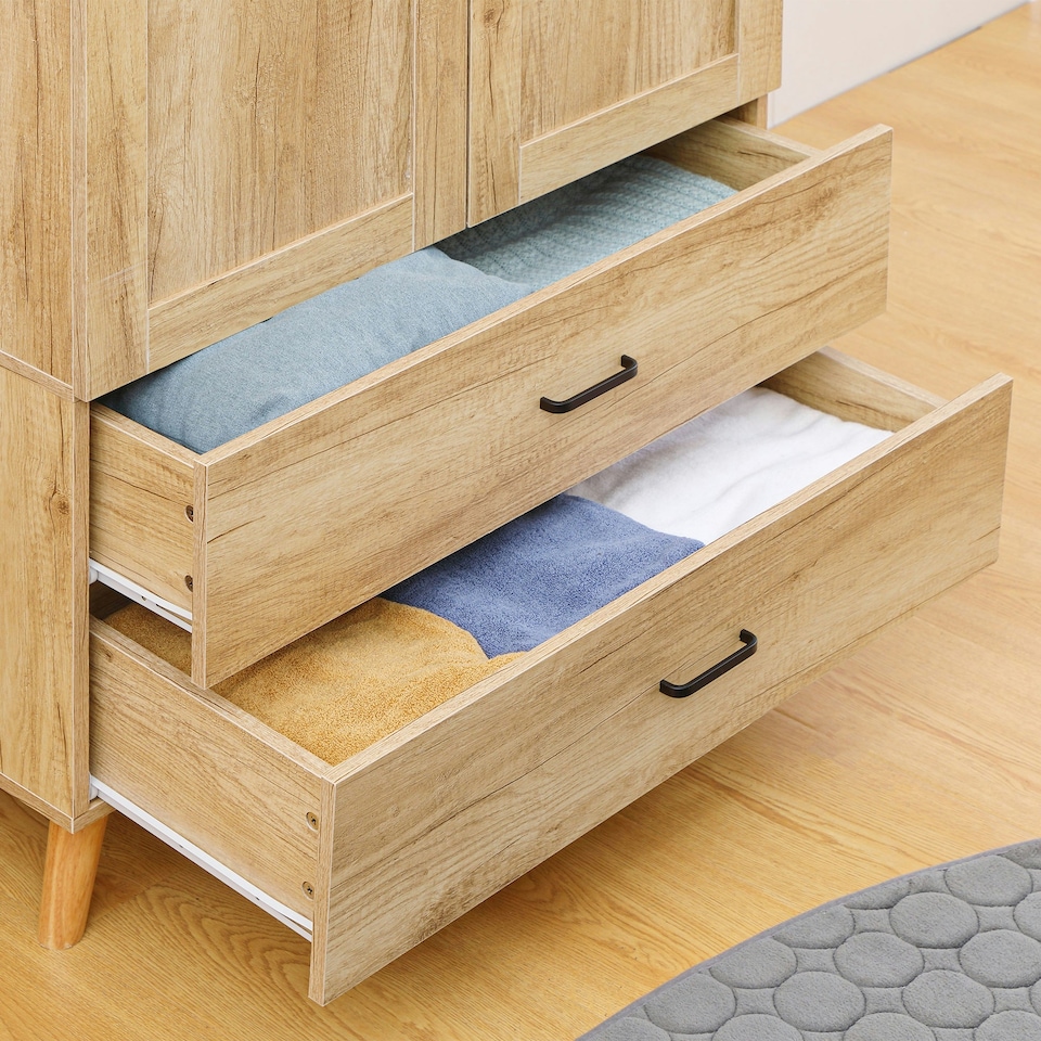 image 1 of HOMCOM 2 Door Wardrobe with 2 Drawers and Hanging Rail for Bedroom
