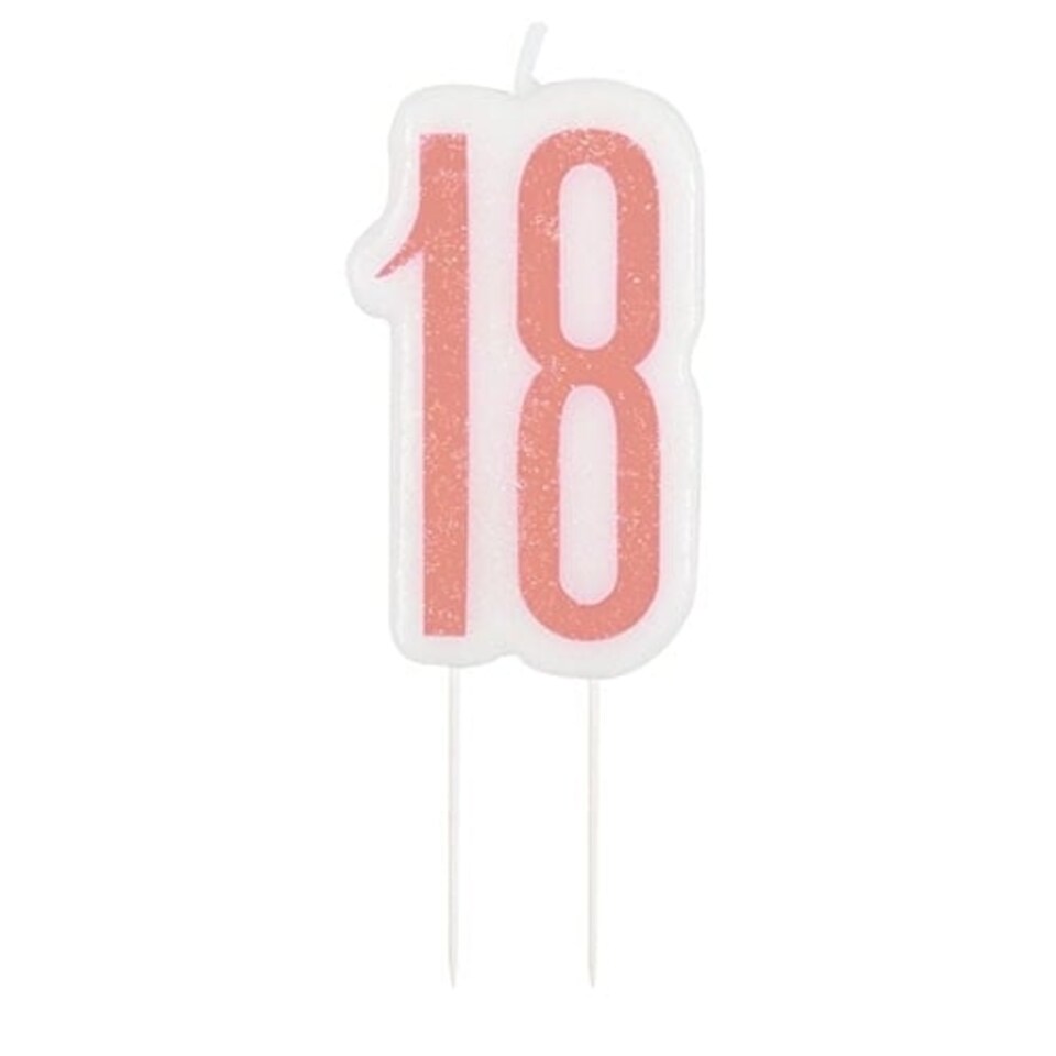 Rose Gold Glitz Age 18 Birthday Candle 9cm