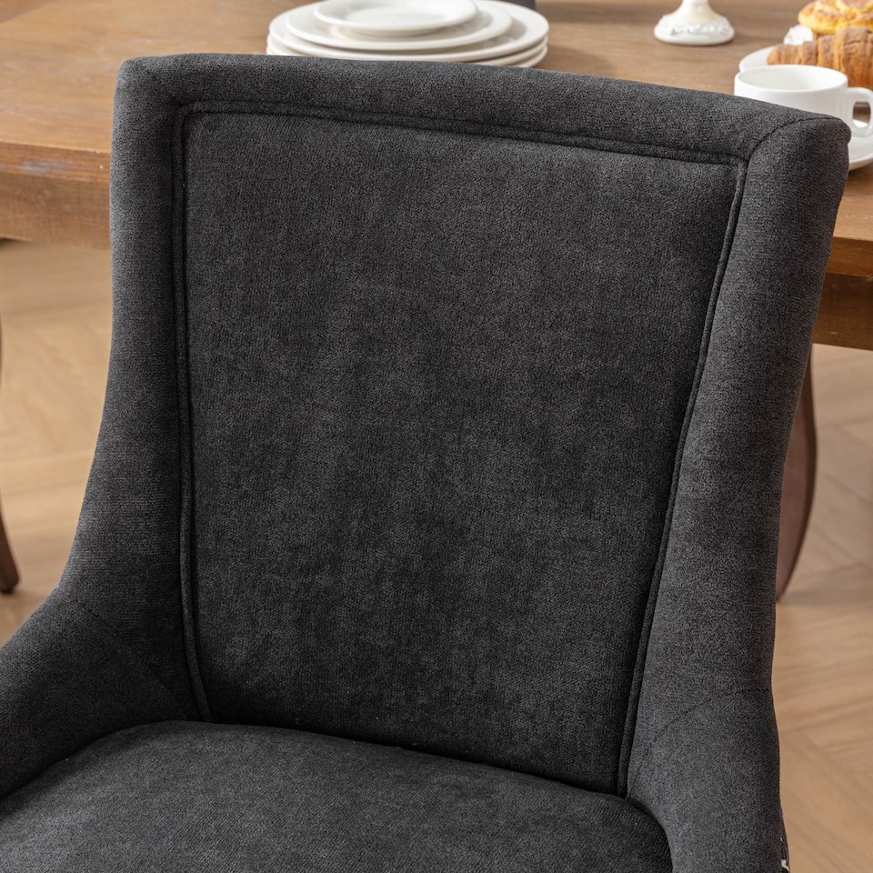 image 1 of Bewley Set of 4 Vintage Linen Upholstered Kitchen Dining Chairs with Oak Wood Legs