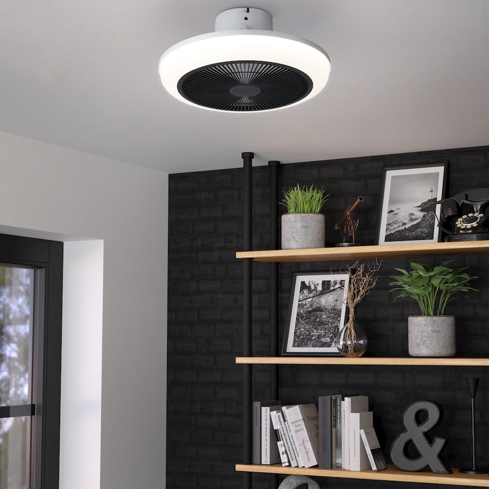 image 1 of EGLO Sayulita Integrated LED White & Black Ceiling Fan