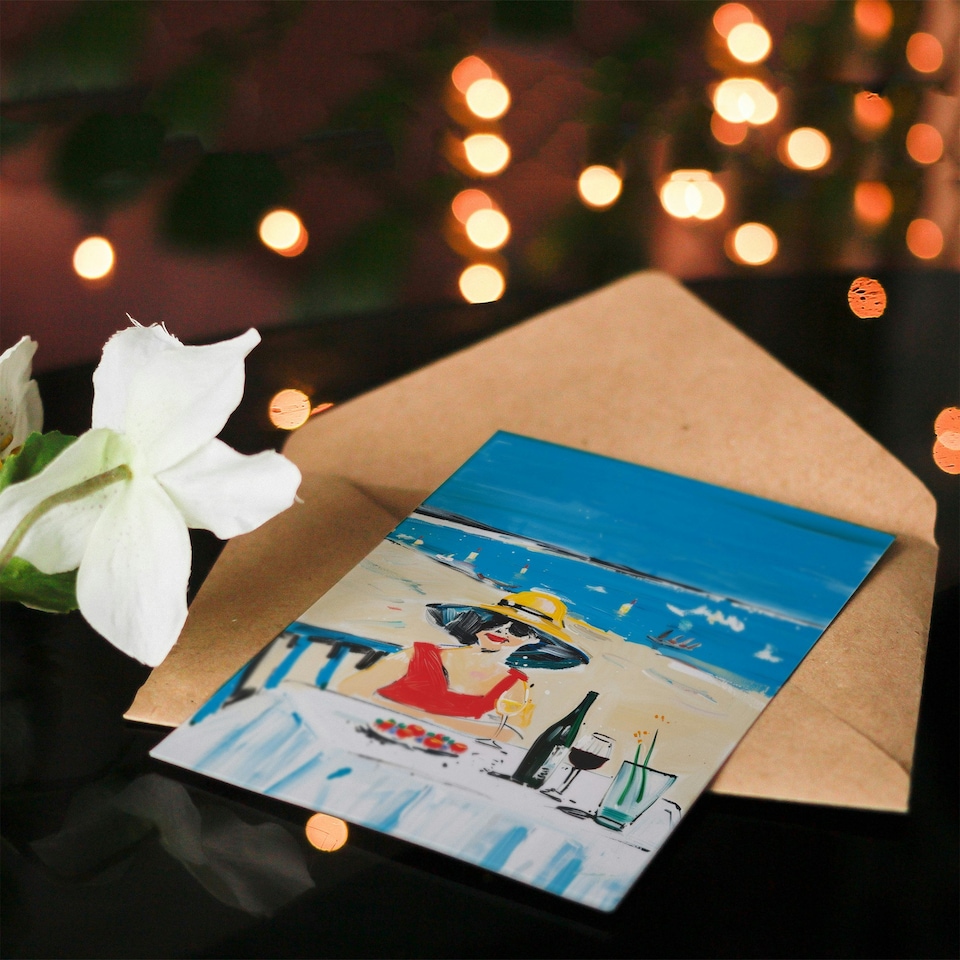 image 1 of Beach Holiday Vacation Oil Woman Birthday Card