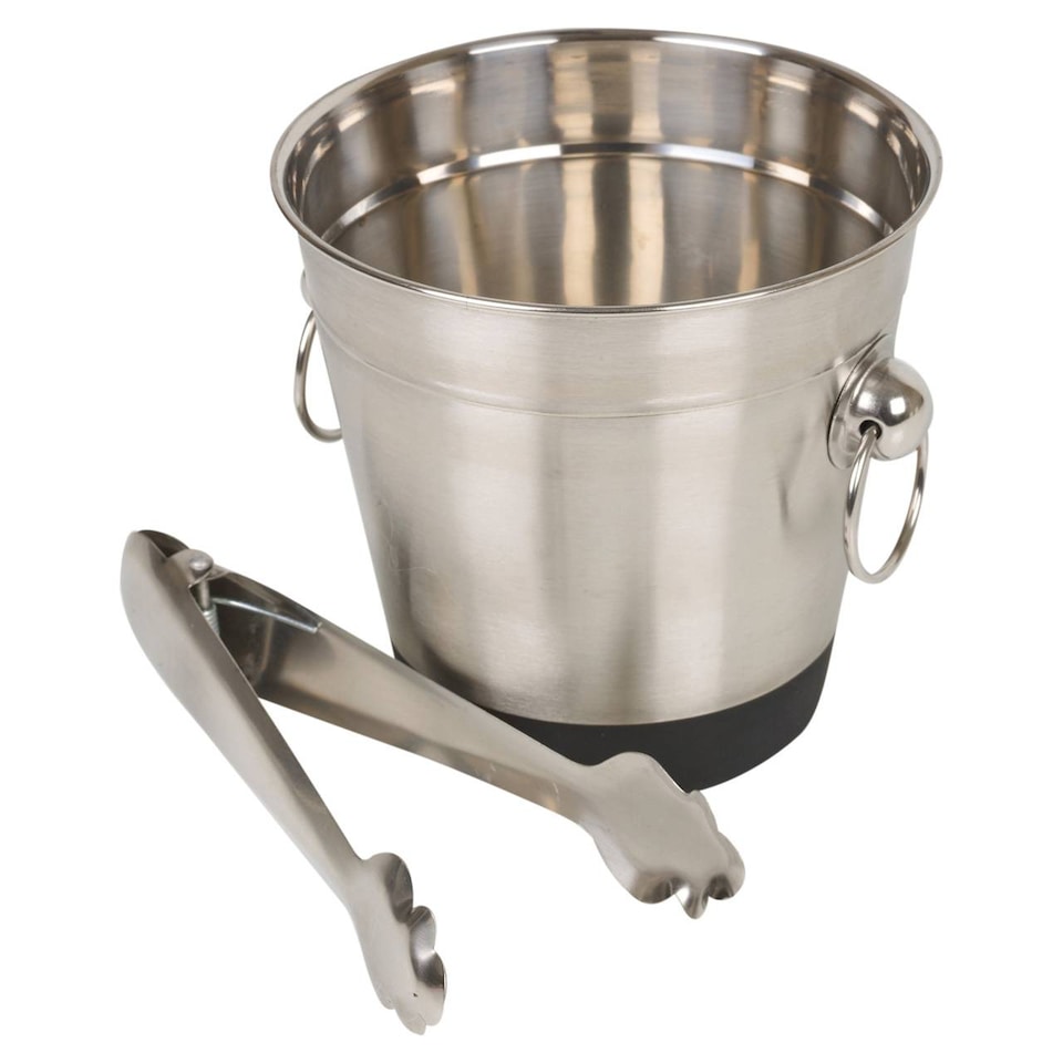 image 1 of Stainless Steel Ice Bucket And Tongs Set | White | 2