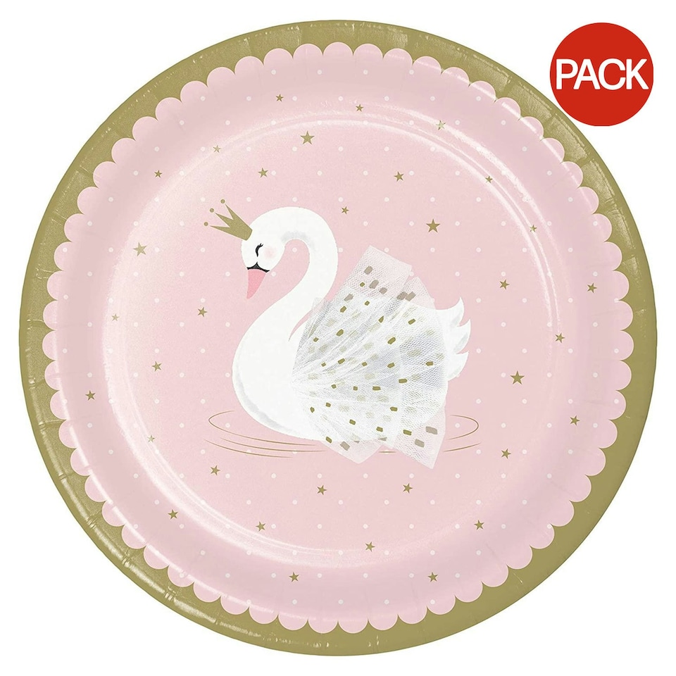 image 1 of Creative Party Paper Swan Princess Dinner Plate (Pack of 8) - Pink/Gold/White - One Size