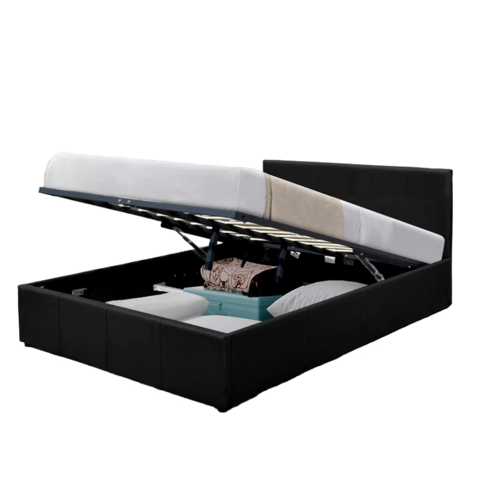 image 1 of 4ft6 Double Faux Leather Gas Lift Ottoman Bedframe in Black