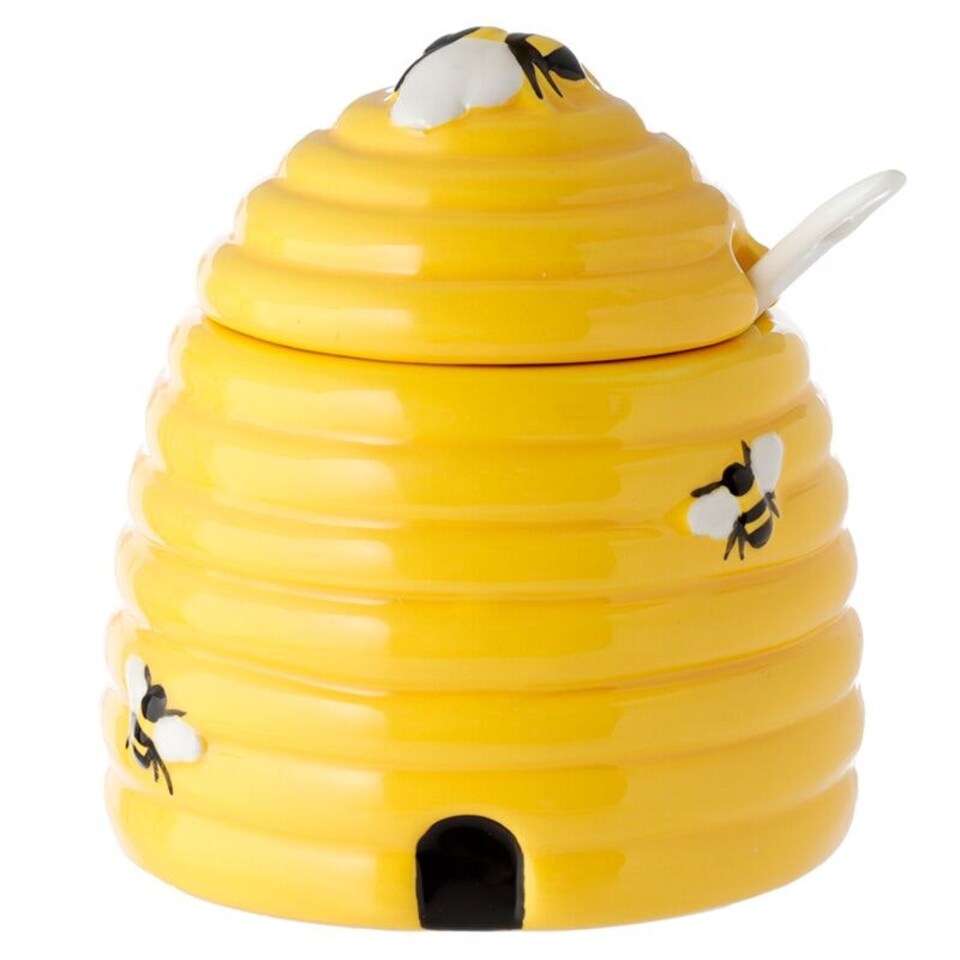 image 1 of Beehive Shaped Ceramic Pot with Lid & Spoon