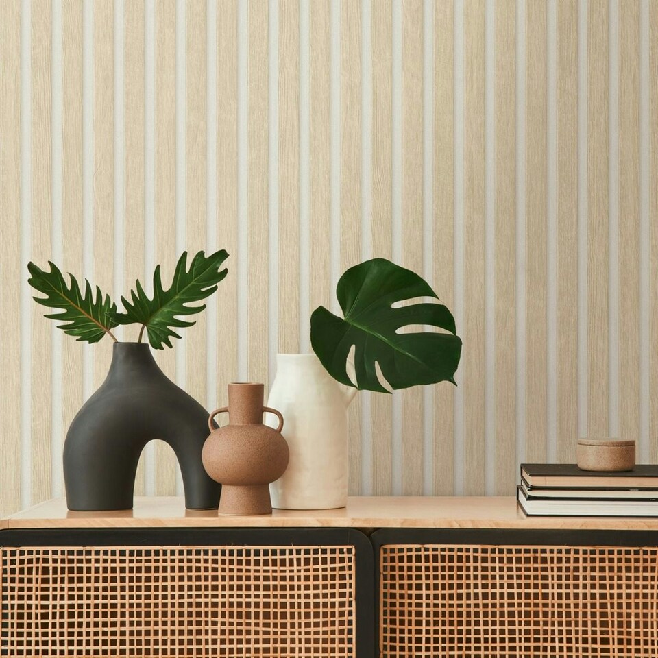 image 1 of AS Creation Wood Slats Wallpaper - Beige/White - One Size | Brown