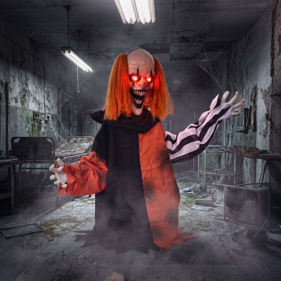image 1 of HOMCOM Animated Halloween Clown with Face Changing Animatronics
