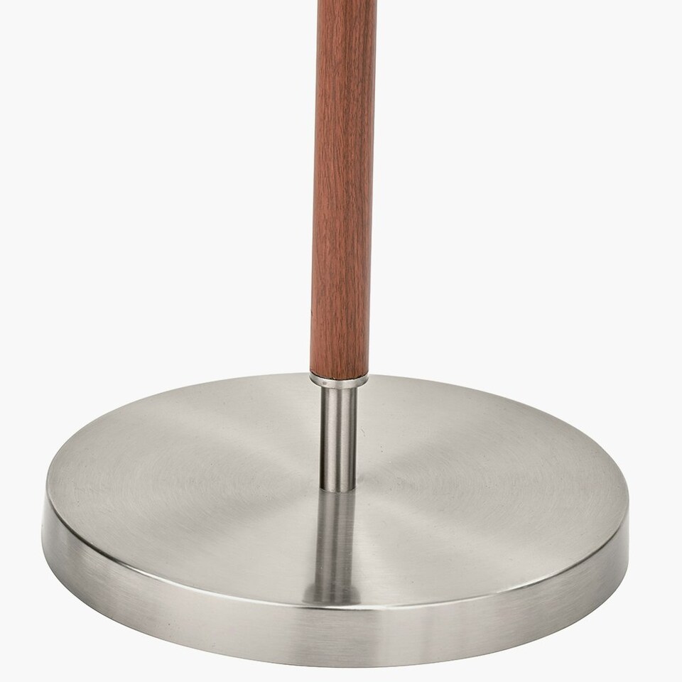 image 1 of Brushed Silver and Wood Effect Floor Lamp Black | Brown
