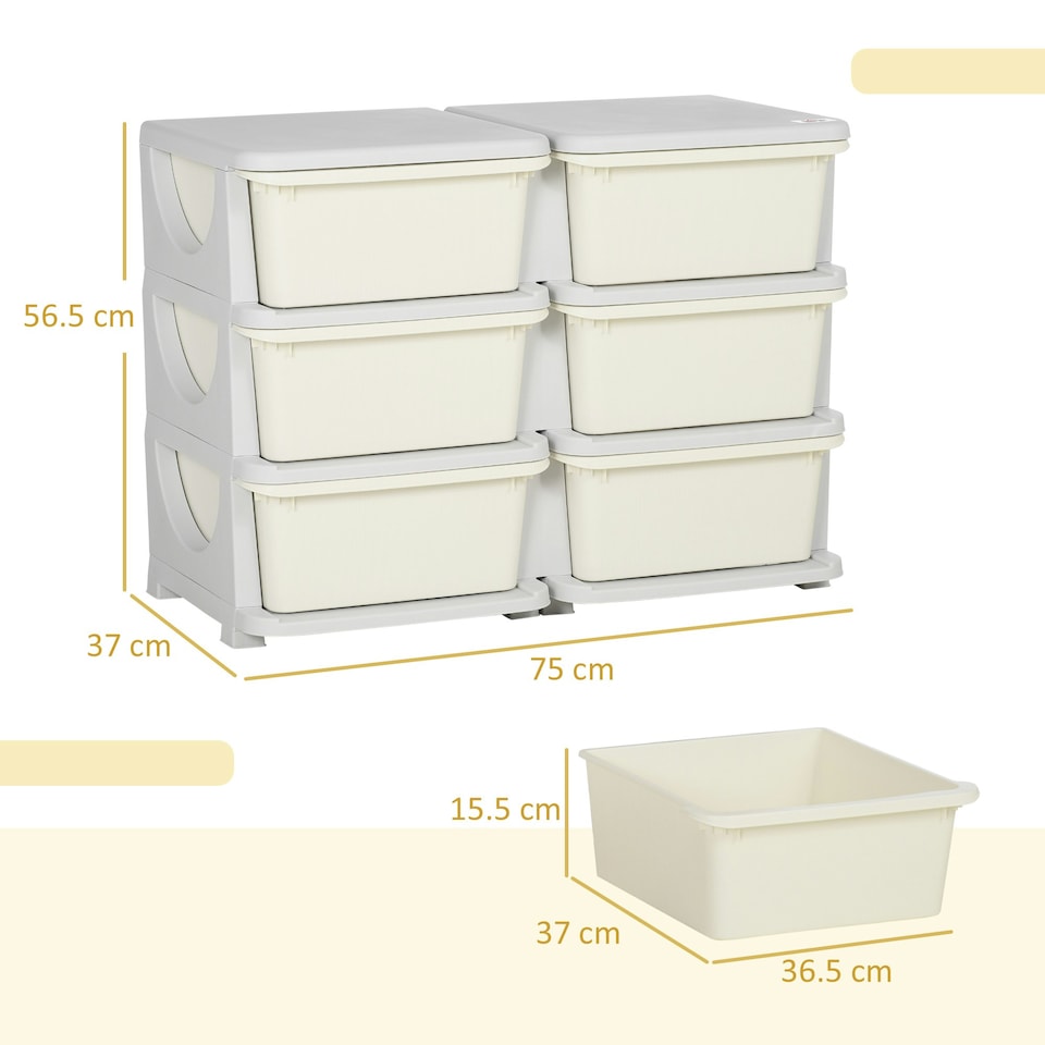 image 1 of HOMCOM Kids Storage Units with Drawers Chest Dresser Tower | Cream | 75 x 37 x 56.5cm
