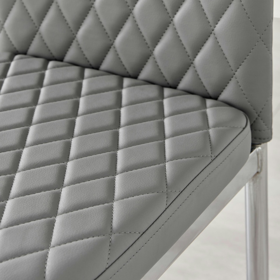image 1 of Furniturebox 6x Milan Grey Chrome Hatched Faux Leather Dining Chairs