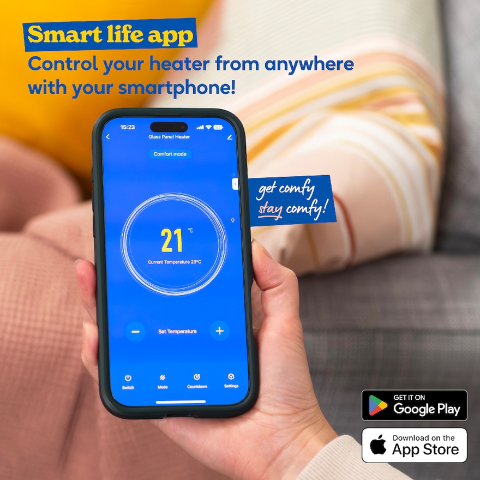 image 1 of Russell Hobbs RHPANH2006W Glass Panel Electric Heater 2000W Smart Wi-Fi Enabled in White