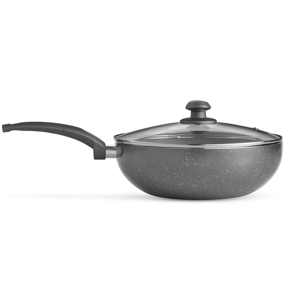 image 1 of VonShef Non-Stick Wok, Aluminium with Marble Finish, Lid & Stay Cool Handle, 28cm