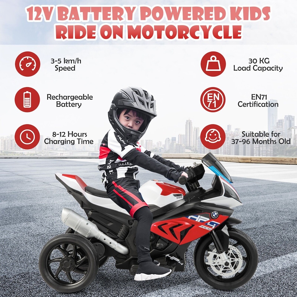 image 1 of COSTWAY 12V Kids Licensed BMW Battery Powered Electric Red
