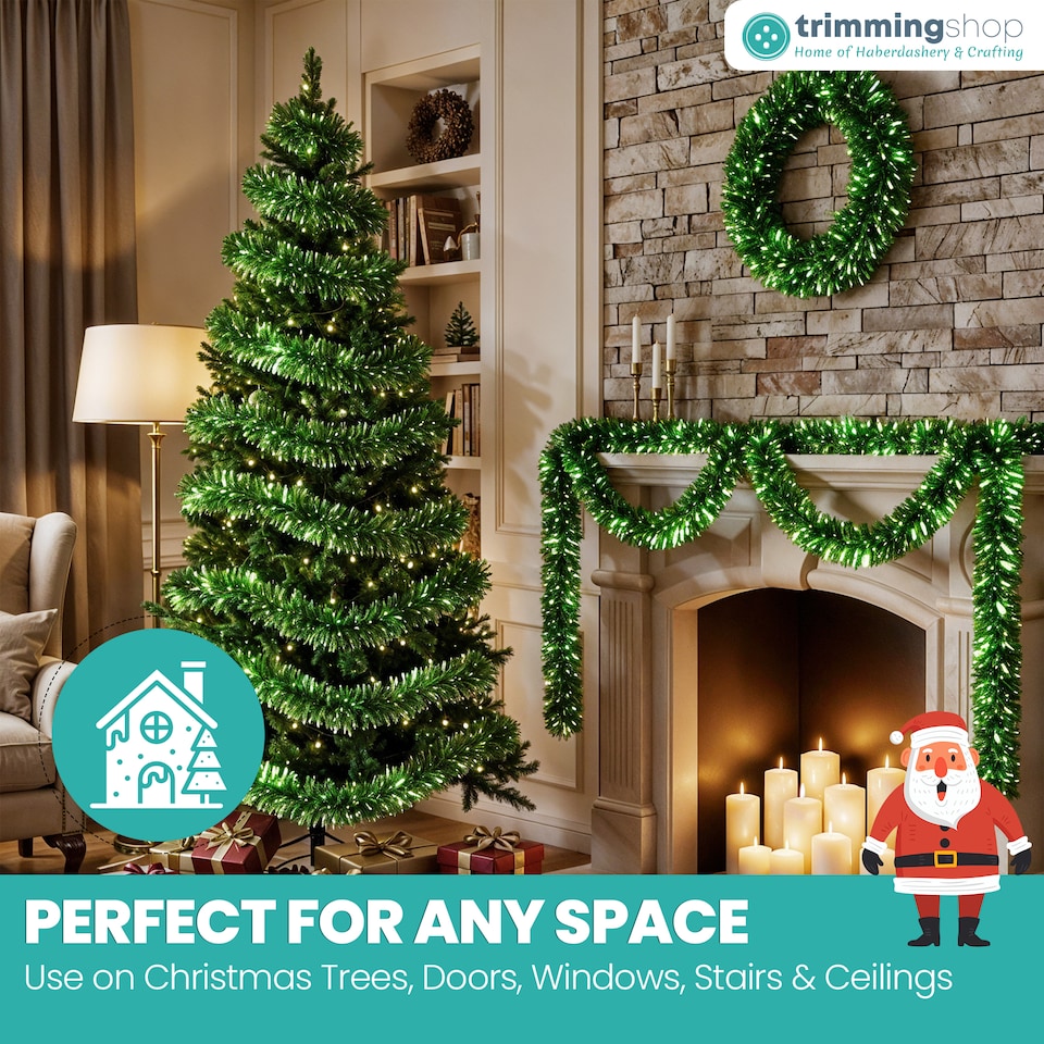 image 1 of 6.5ft/1.98m Wide Chunky Christmas Tinsel Garland Shiny Foil Twist Garland