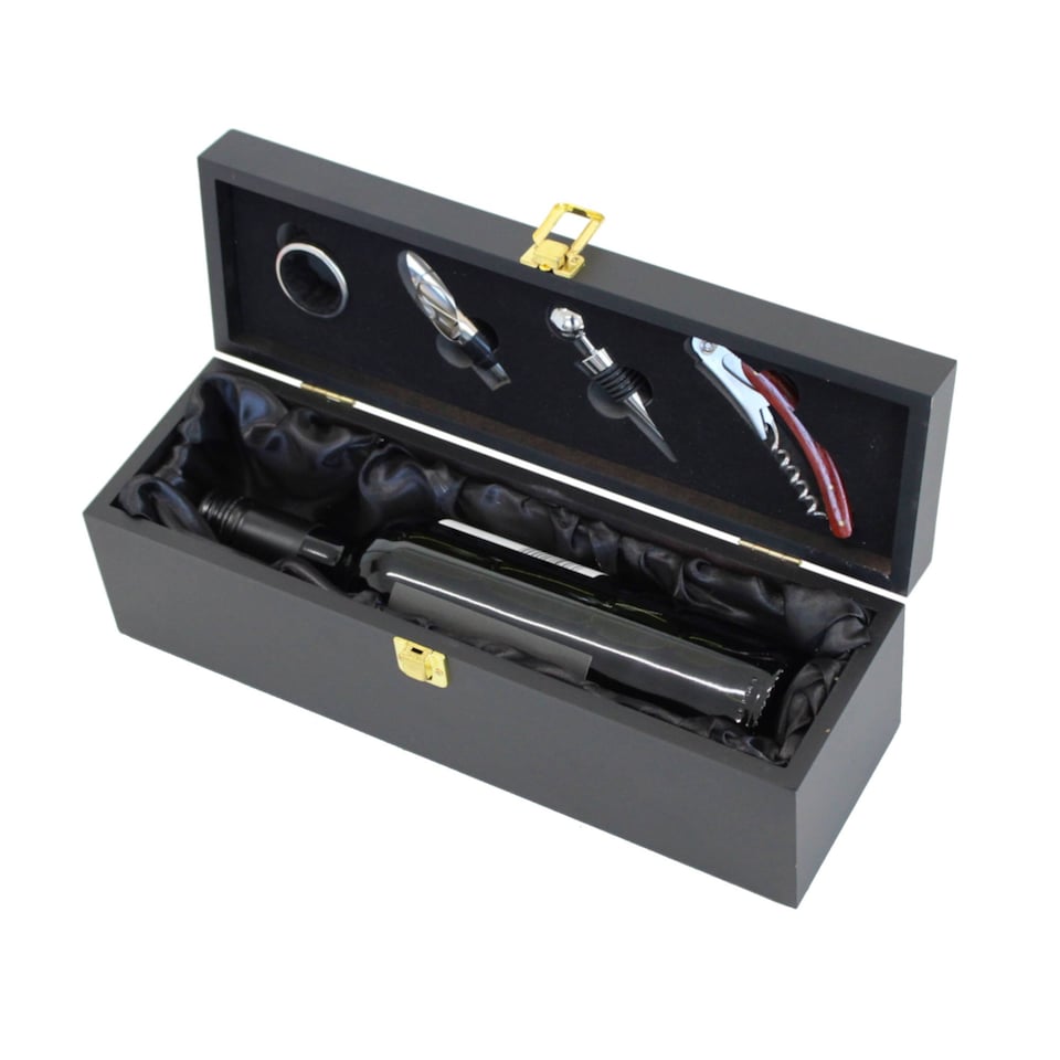 image 1 of Wine Bottle Gift Box Presentation Case & 4pc Accessories Set