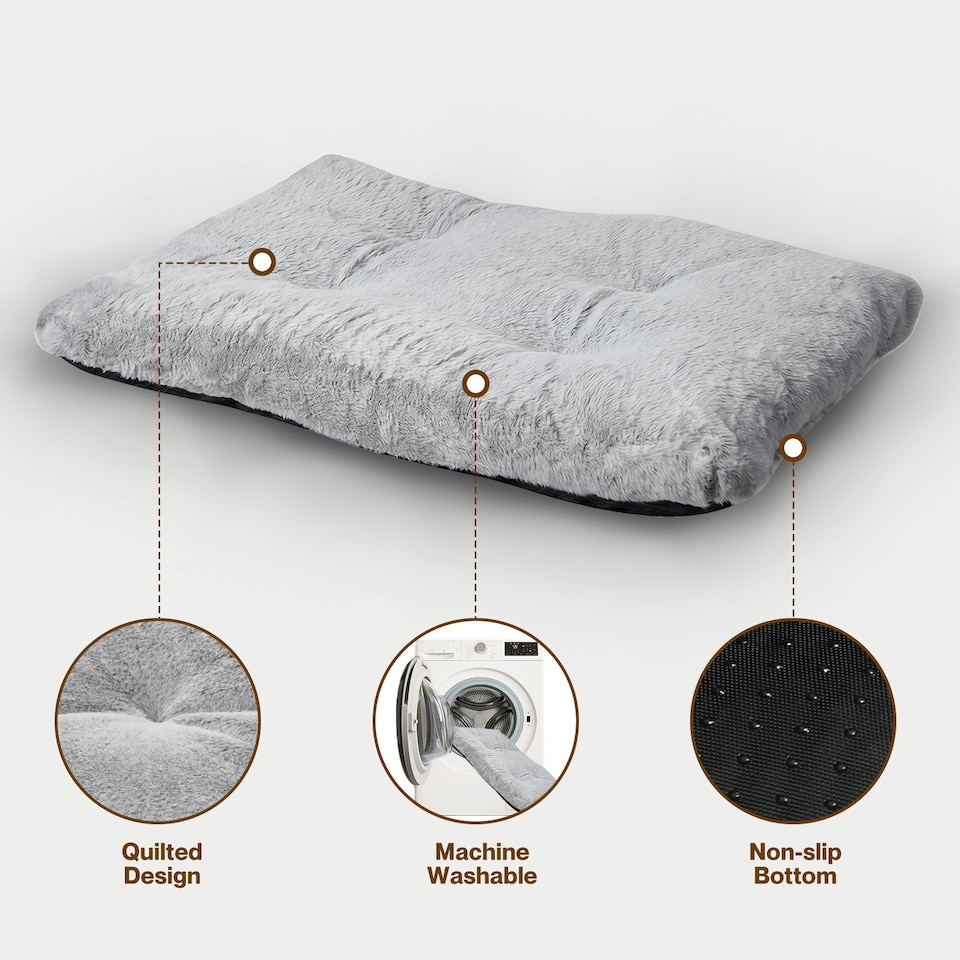 image 1 of Skylos Large Dog Bed Mattress Soft Plush Washable Pet Cushion Crate Pad Mat | Grey | 90 x 60cm | One Size