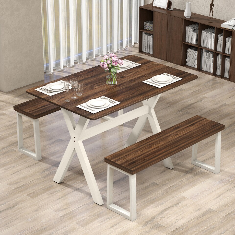 image 1 of COSTWAY Modern Dining Table Wooden Kitchen Table with X-shaped Frame-Brown