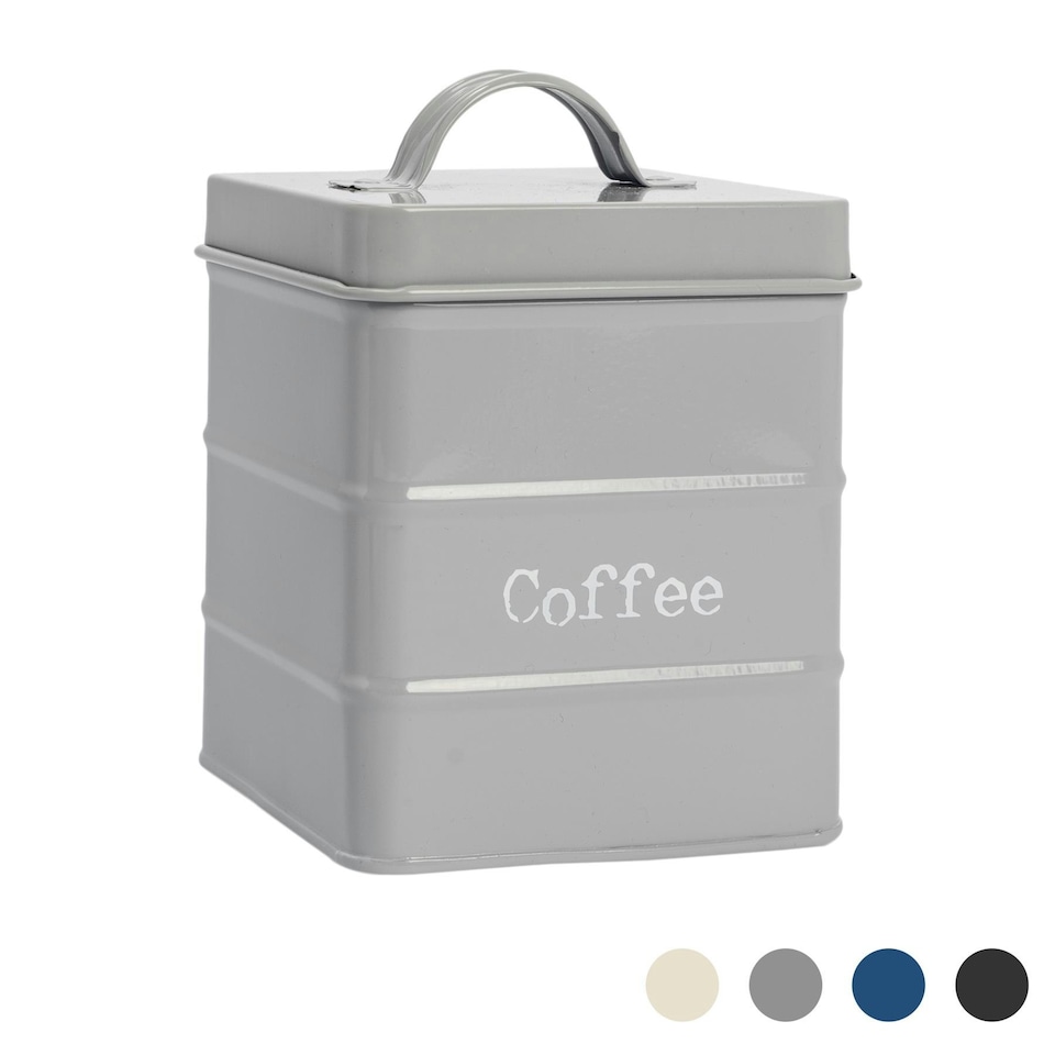 image 1 of Harbour Housewares Grey Vintage Metal Kitchen Coffee Canister Kitchen Caddy Kitchen Storage Containers Canisters