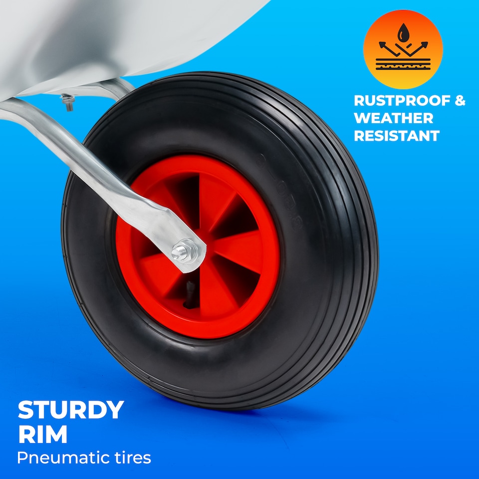 image 1 of Heavy Duty 65L Galvanised Metal Wheelbarrow Home Garden Cart or Tyre - 100Kg