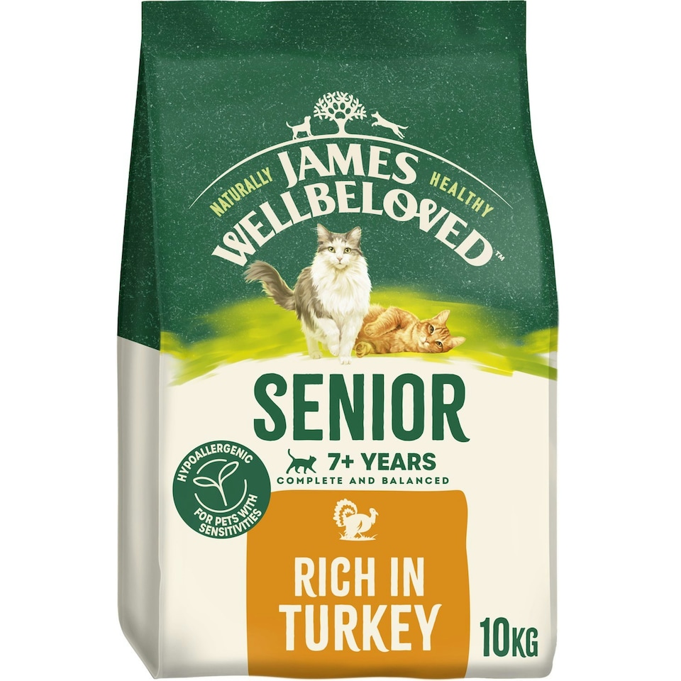 image 1 of James Wellbeloved 7+ Years Senior Complete & Balanced Dry Cat Food Turkey 10kg