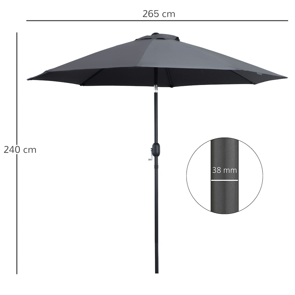 image 1 of Outsunny 2.7M Patio Umbrella Sunshade Canopy with Tilt and Crank Grey