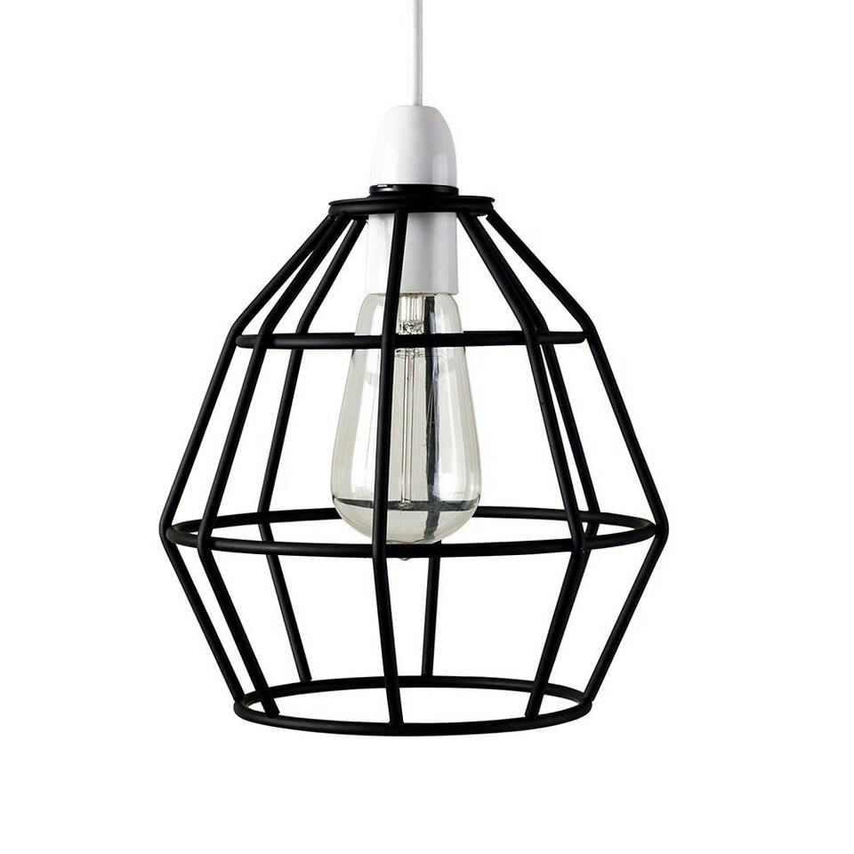 image 1 of ValueLights Contemporary Matt Black Metal Basket Cage Pendant Ceiling Light Shade
