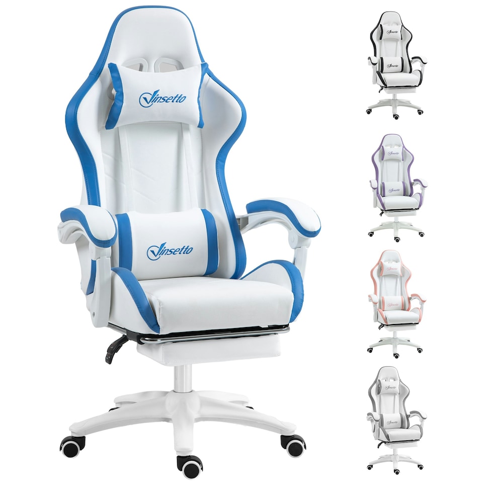 image 1 of Vinsetto Racing Style Gaming Chair with Reclining Function Footrest, Blue
