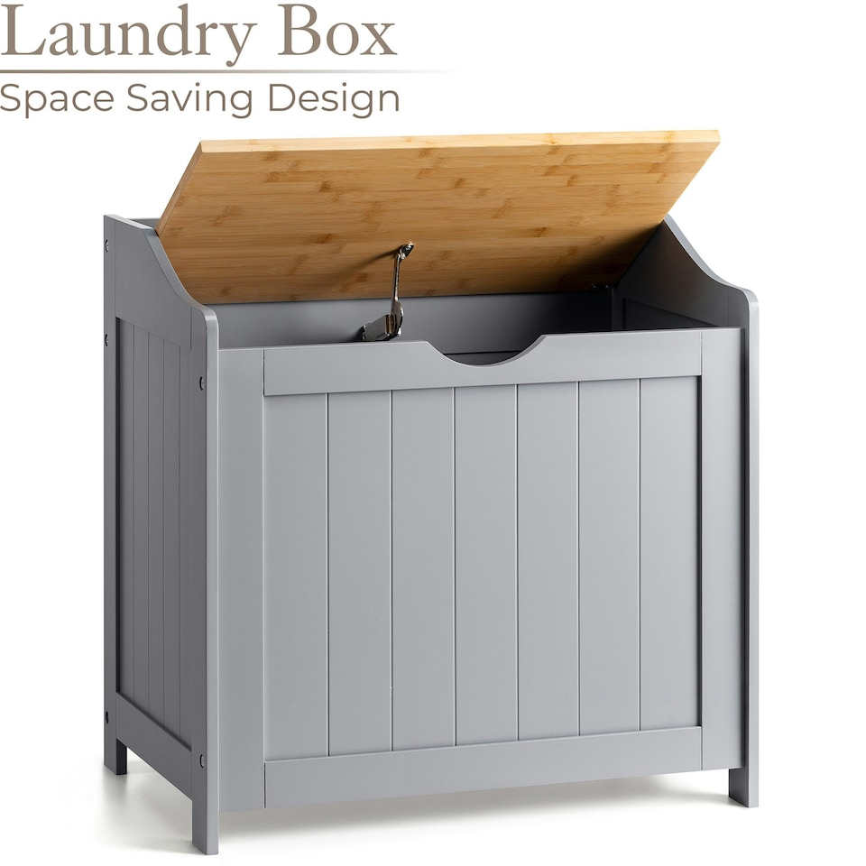 image 1 of Christow Wooden Laundry Box Bin Grey Bamboo Bathroom Storage Basket Linen Chest