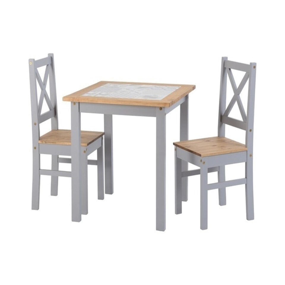 image 1 of Salvador 1+2 Tile Top Dining Set - Slate Grey/Distressed Waxed Pine Grey