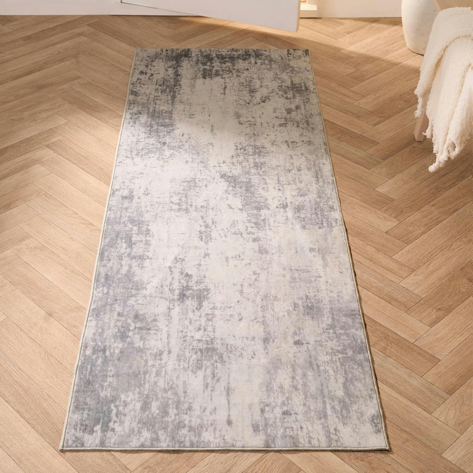 image 1 of OHS Abstract Print Washable Indoor Carpet Floor Rug Runner, 66x200cm - Charcoal | Grey | Charcoal Grey | 66x200cm