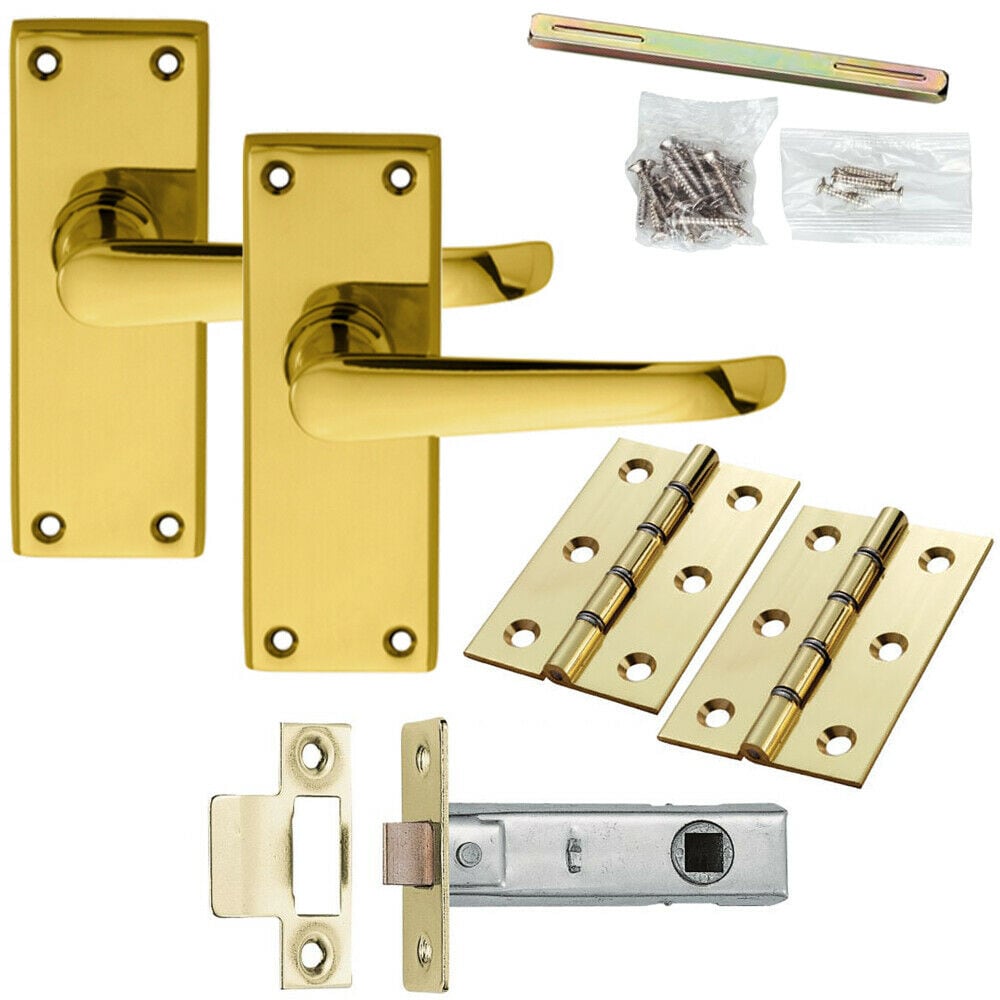 Loops Door Handle & Latch Pack Brass Victorian Straight Lever Square Backplate in Metallics