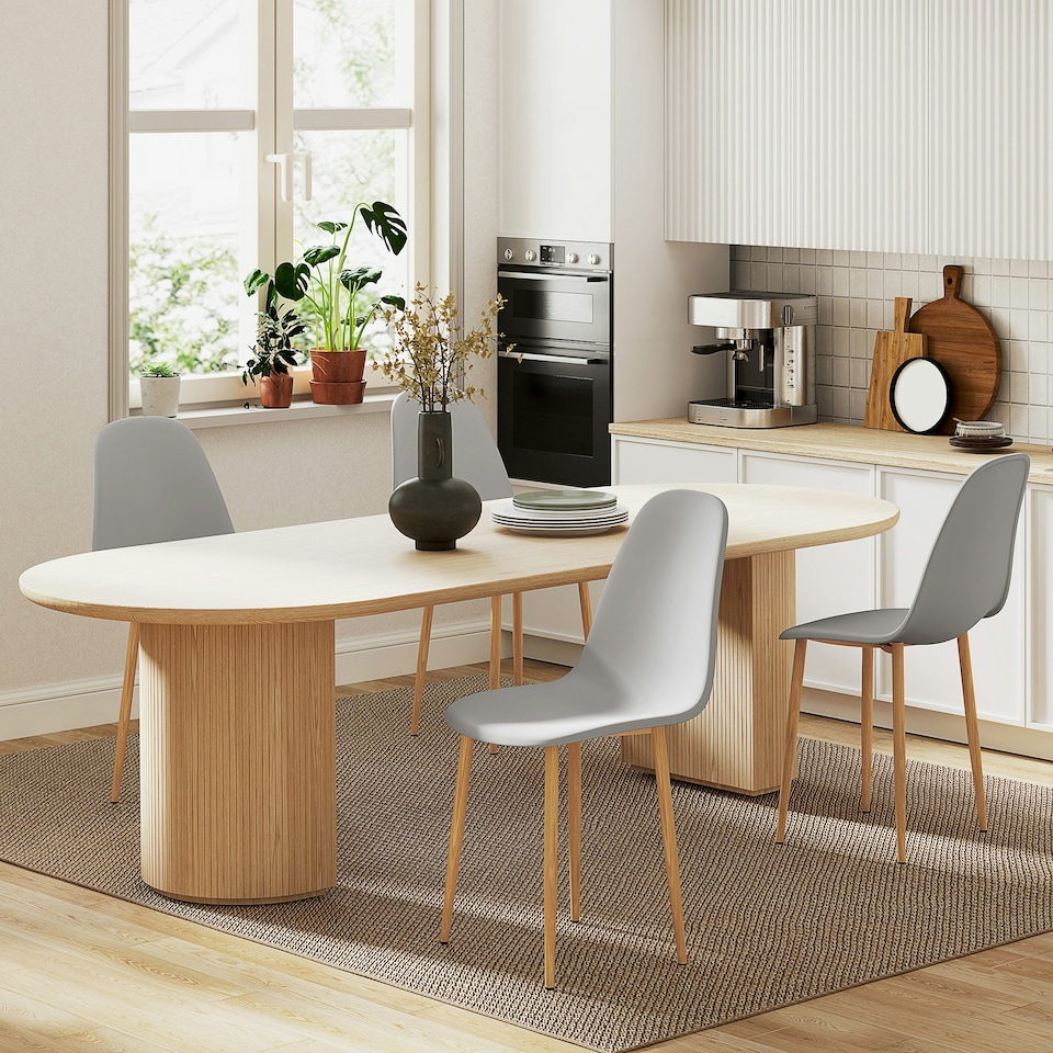 image 1 of HOMCOM Dining Chairs Set of 4 w/ Curved Back, Steel Legs, Grey Grey