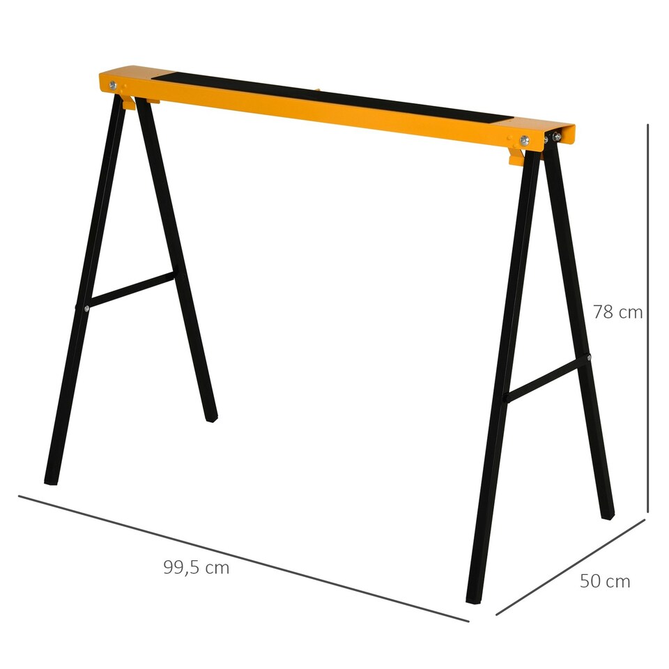 image 1 of HOMCOM Set Of 2 Folding Saw Horses Steel Frame w/ Anti-Slip Platform Handle DIY