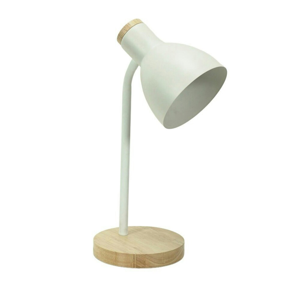 image 1 of ValueLights Woody White Metal Dome Shade Wooden Base Desk Task Adjustable Table Lamp