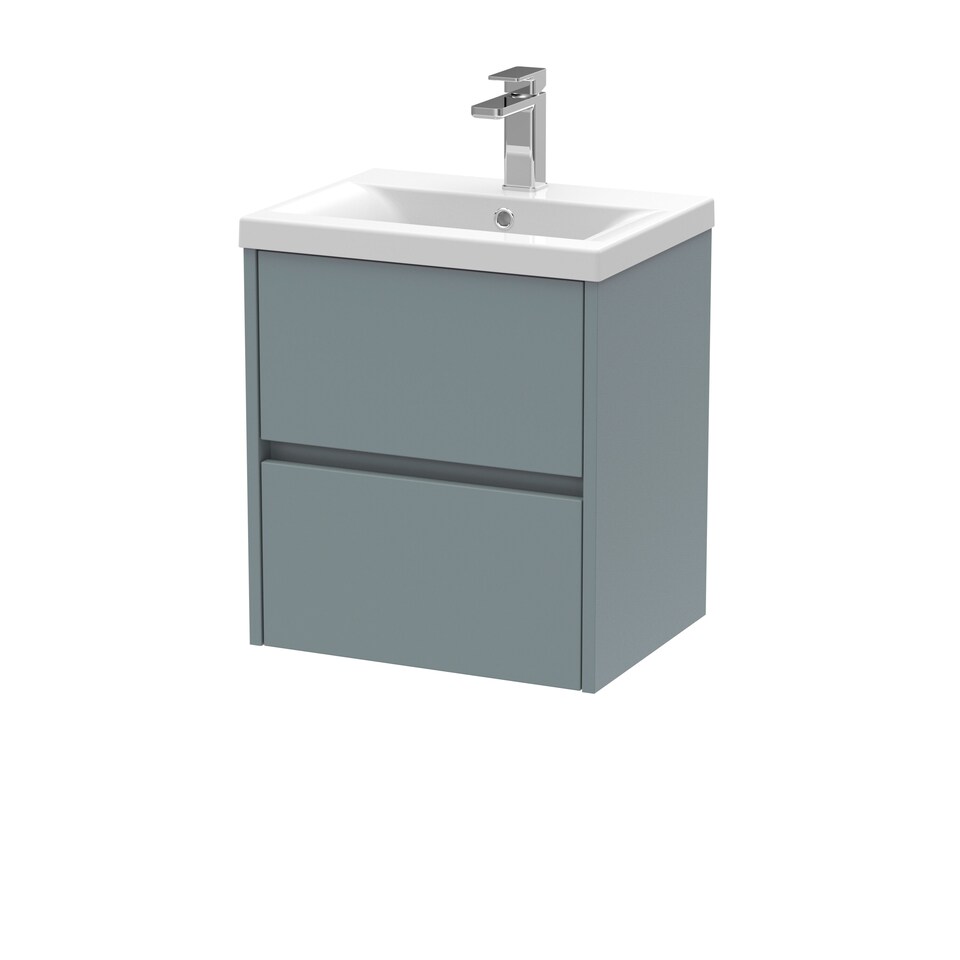 image 1 of Square Wall Hung 2 Drawer Vanity Unit & Basin, 500mm Matt Coastal Grey | Grey | Monument Grey | 390 x 510 x 579mm